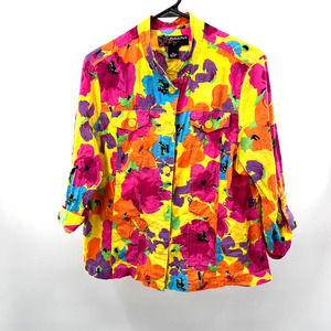 Peck & Peck Bright Floral Button-Up Blouse
